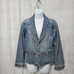 OTB Blue Denim Blazer Jacket Y2K Boho Western Prairie Coastal L